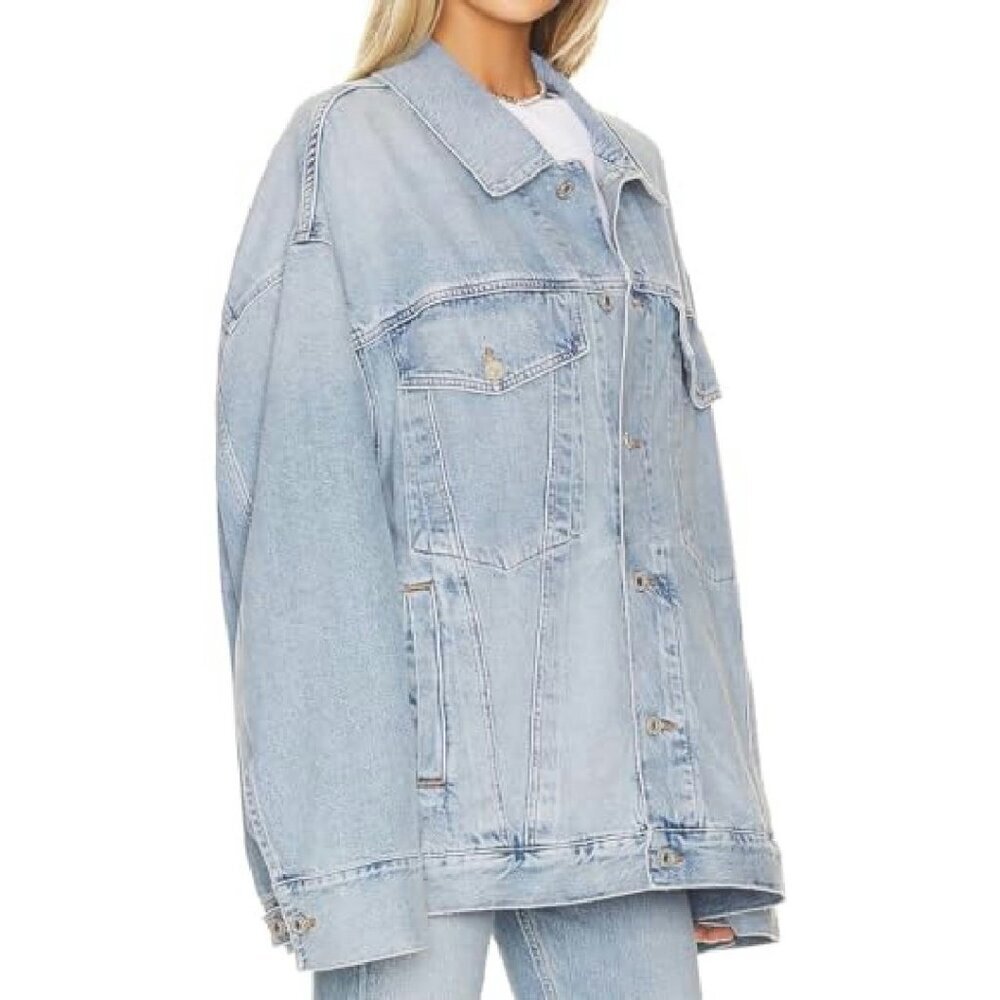 Oversized Boyfriend Denim Jacket Vintage Washed Casual Loose Fit - Picture 3 of 7